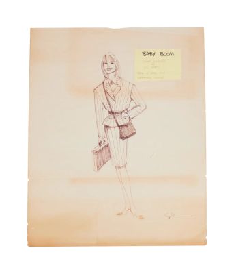 Diane Keaton - Lot ##137 - Three "Baby Boom" Original Costume Designs for Diane Keaton with Crew Photo