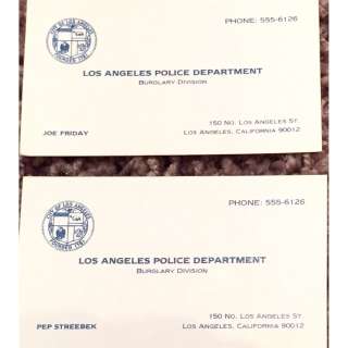 Pair of Prop L.A.P.D. Business Cards from the film "Dragnet" starring Tom Hanks and Dan Akroyd | Piece of the Past