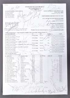 THE MATCH (1999) - TOM SIZEMORE + CAST SIGNED CALL SHEET | Auctioneum Ltd