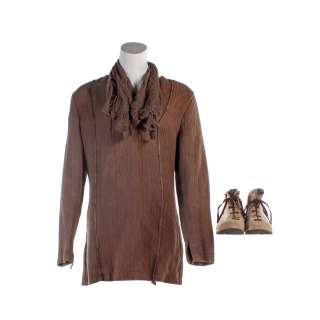 The Green Knight Gawain Dev Patel Screen Worn Stage 1Tunic, Gag Fabric & Lace-Up Boots | VIP Fan Auctions