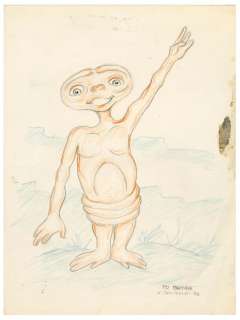 E.T. THE EXTRA-TERRESTRIAL (1982) - Lot #134 : Hand-Drawn Carlo Rambaldi E.T. Waving Sketch