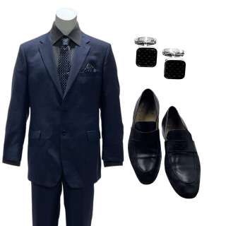 The Terminal List Steve Horn Jai Courtney Screen Worn Ingle-Breasted Suit, Long Sleeve, Button-Front Shirt, Tie, Pocket Square, Cufflinks & Dress Shoes Ep 105 - Lot #162 - The Terminal List Steve Horn Jai Courtney Screen Worn… | VIP Fan Auctions