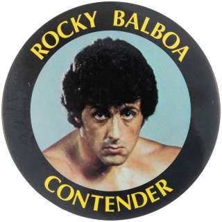 ROCKY 1977 PAIR OF 4" MOVIE USED PROP BUTTONS PICTURING STALLONE AND CARL WEATHERS.