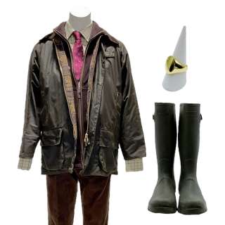 Men Geoffrey Screen Worn Stunt Double Jacket, Vest, Button-Up Shirt, Pants, Socks, Boots, Tie, Belly & Rings | VIP Fan Auctions