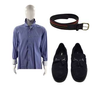 Saltburn Felix Catton (Jacob Elordi) Screen Worn Belt, Loafers & Button-Up Shirt Ch 5 Sc 6,9,43pt | VIP Fan Auctions