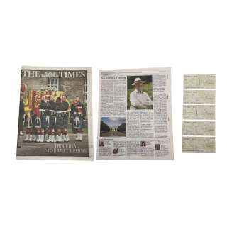 Saltburn Oliver Quick (Barry Keoghan) Screen Used ‘5’ Blank Check Set, Newspaper & Newspaper Page Insert | VIP Fan Auctions