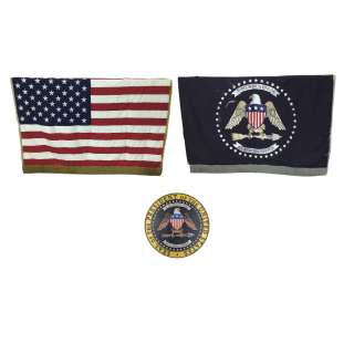 G20 Screen Used Small Presidential Seal Placard, American Flag & Presidential Flag | VIP Fan Auctions