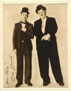 Laurel and Hardy Signed photo, Signed "Hello Jack! Stan Laurel, Oliver Hardy", mounted 28cm x 33cm. | Ewbank’s