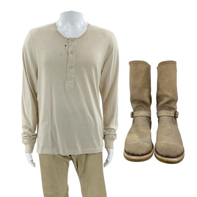 Lot 37: The Wrecking Crew Jonny Hale Screen Worn Henley, Pants & Boots Ch 7 Sc Multiple | VIP Fan Auctions