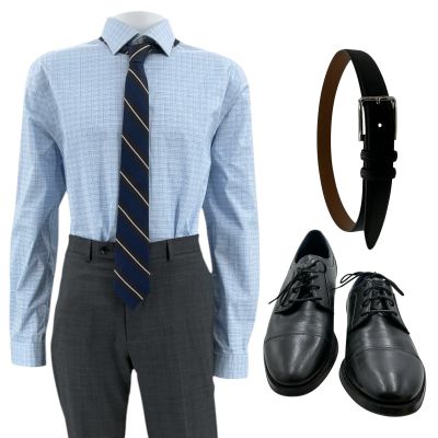 Lot 35: Mercy Chris Raven Screen Worn Button-Up Shirt, Pants, Tie, Belt & Shoes Ch 17 Sc 139 | VIP Fan Auctions