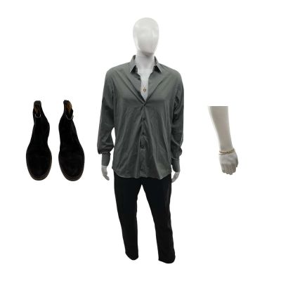 Lot 134: Crime 101 Davis Screen Worn Button-Up Shirt, Jeans, Boots, Necklace & Chain Ch 2 Sc 54a,59 | VIP Fan Auctions