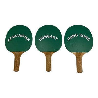 Lot 42: Marty Supreme Wembley Competitors Screen Used Hong Kong Paddle, Afghanistan Paddle & Hungary Paddle | VIP Fan Auctions
