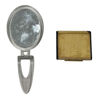 Lot 55: Marty Supreme Rachel Mizler Production Used Handheld Mirror & Makeup Tin | VIP Fan Auctions