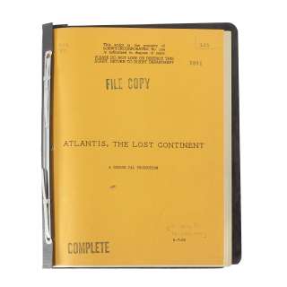 George Pal Studio Shooting Script for Atlantis, The Lost Continent. | Bonhams