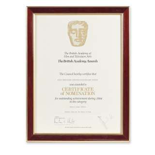 Indiana Jones and The Temple of Doom: A BAFTA® Nomination Certificate Presented To George Gibbs, 1984, | Bonhams