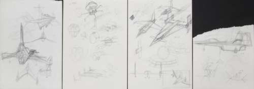 STAR WARS ORIGINAL PRE-PRODUCTION ART SET (DETAILED T-16 SKYHOPPER DRAWING AND FOUR ADDITIONAL PAGES) | Julien’s