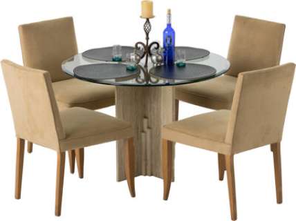 Kelsey Grammer "Frasier Crane" Penthouse Round Glass Dining Table on Marble Base, Set of Emlie-Jacques Ruhlmann Style Ultra-S... | Heritage