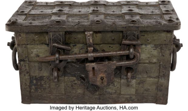 Large Wrought Iron Armada Box "Treasure Chest" Master Template for the Dueling Scene on Isla Cruces from Pirates of the Caribbean: Dead Man’s Chest (Walt Disney, 2006). (Total: 4 Items) | Heritage
