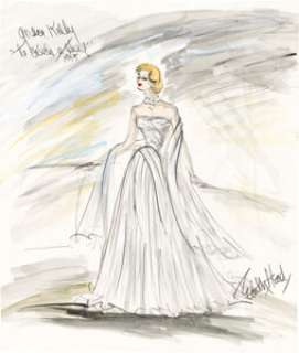 To Catch a Thief (Paramount, 1955), Costume Sketch of Grace Kelly "Frances Stevens" White Gown for the Fireworks Sequence by Edith Head.