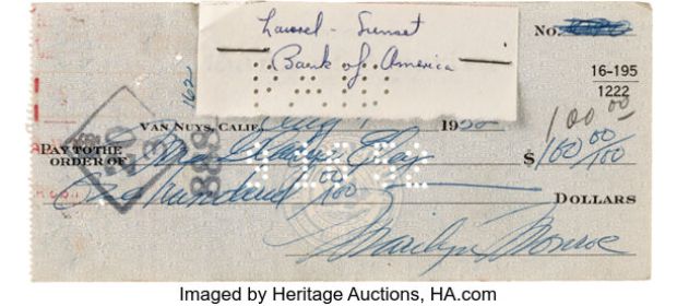 Marilyn Monroe Signed Personal Check to her Mother, Glady Eley. (August 9, 1952). | Heritage