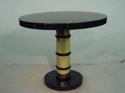 Lot 370 - Pre-War Round Lacquer Black Table with Brass Column