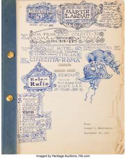Martin Landau "Rufio" personal extensive Cleopatra shooting script and production archive....