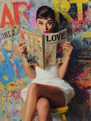 IPR Graph - "Love, Audrey": Retrato de la Edad de Oro en Estilo Neo-Expresionista | Catawiki