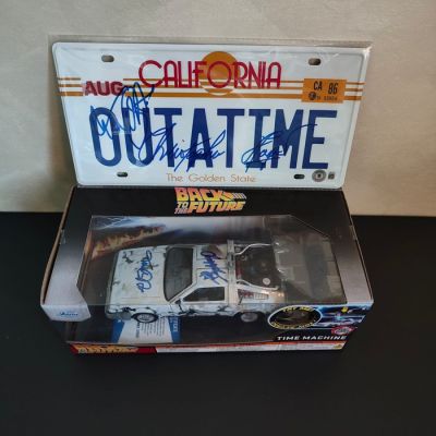 Back to the Future - Michael J. Fox & Christopher Lloyd – Dual Signed DeLorean & OUTATIME Plate – Beckett