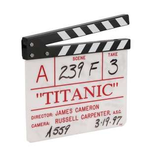 TITANIC (1997) - Lot 423 - James Cameron, Leonardo DiCaprio, Kate Winslet and Billy Zane Autographed Production Clapperboard
