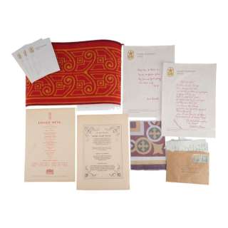 THE GRAND BUDAPEST HOTEL (2014) - Lot 758 - 758. Zero Moustafa‘s (Tony Revolori) Dinner Menu with Grand Budapest Hotel Stationery, Letters, and Floor Swatches