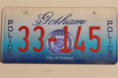 The Dark Knight Rises Prop Gotham Police License Plate | GWS Auctions