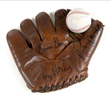 Lot 53 - Madonna & Tom Hanks "A League of Their Own" Signed Baseball and Glove