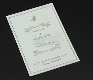 RUSH - Lot 170 - James and Suzy Hunt (Chris Hemsworth & Olivia Wilde) Wedding Orders of Service (RP106)