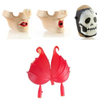 CORALINE (2009) - Lot #120 : Pair of Beldam (Teri Hatcher) Half Puppet Faces, Wybie Lovat (Robert Bailey, Jr.) Paint Test Welding Mask, and Flower Casting