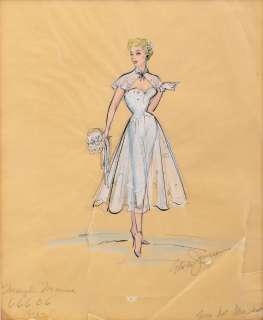 Lot 670 - Marilyn Monroe ‘Annabel Jones Norris‘ wedding dress costume sketch by Jenssen for We‘re Not Married!