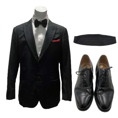 Blink Twice Slater Screen Worn Tuxedo Jacket, Button-Up Shirt, Bow Tie, Pocket Square, Cummerbund & Dress Shoes Ch 1 Sc 2-18 | VIP Fan Auctions