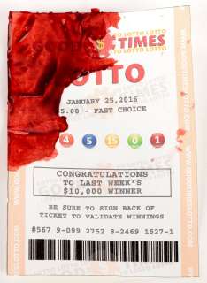 Dirk Gently’s Holistic Detective Agency | Elijah Wood ’Todd Brotzman’ hero bloody winning lotto ticket from Dirk Gently’s... | Profiles in History