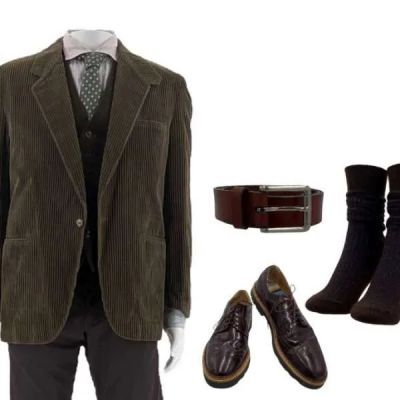 Lot 93: Play Dirty Ed Screen Worn Jacket, Waistcoat, Button-Up Shirt, Trousers, Tie, Belt, Socks & Footwear Ch 1 Sc Multiple | VIP Fan Auctions