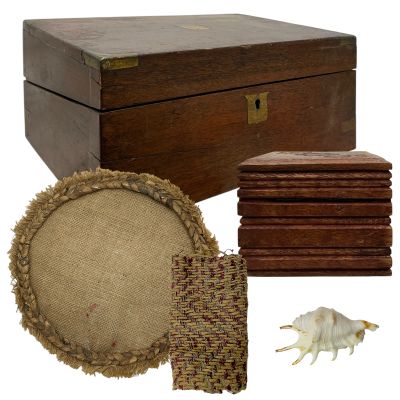 Lot 149: The Bluff Issac Screen Use Box W/ 2 Bottles, Rag And Place Mat, Box & Murex Shell | VIP Fan Auctions