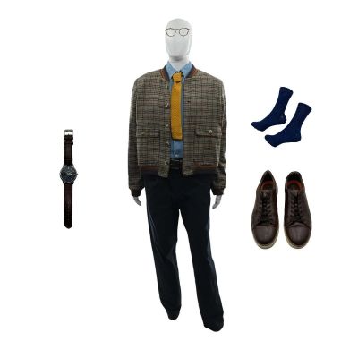 Lot 36: The Sheep Detectives Elliot Mathews Screen Worn Stunt Double Trainers, Glasses, Watch, Belt, Socks, Tie, Button-Up Shirt, Jacket & Chinos Ch 5 Sc 114qpt1 | VIP Fan Auctions