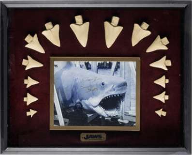 Jaws (Universal, 1975), Joe Alves Signed Shark Teeth Prototype Display and Storyboard Print. (Total: 2 Items) | Heritage