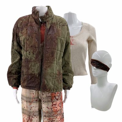 Lot 8: Onslaught Celeste Cross Screen Worn Jacket, Thermal, Undershirt, PJ Pants, Bandana & Boots Ch 1c Sc Multiple | VIP Fan Auctions