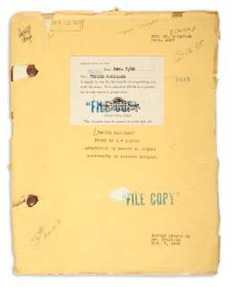 Lot 3 - A screenplay of Buster Keaton‘s Spite Marriage Mimeographed Manuscript, story by Lew Lipton, adaptation by Ernest S. Pagano, continuity by Richard Schayer, 134 pp, 4to, Culver City, CA, November 7, 1928,