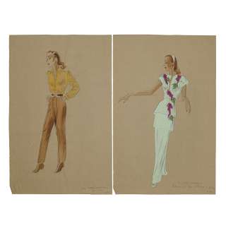 Esther Williams Two Costume Sketches Designed by Irene and Drawn by Paula Giokaris. | Bonhams