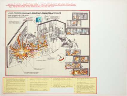 Oversize Unit Storyboard of Basement Utility Room from The Towering Inferno (Irwin Allen Productions, 1974).