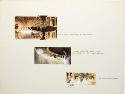 Unit Storyboards of Jack Collins "Mayor Ramsay" Swept Away by Water from The Towering Inferno (Irwin Allen Productions, 1974).