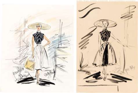 To Catch a Thief (Paramount, 1955), Grace Kelly "Frances Stevens" Brocade Design Beach Ensemble Pair of Costume Sketches by Edith Head. (Total: 2 Items) | Heritage