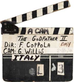 The Godfather Part II (Paramount, 1974), Francis Coppola/Gordon Willis 1st Unit "A" Camera Clapperboard from Sicily Location Shoot. | Heritage