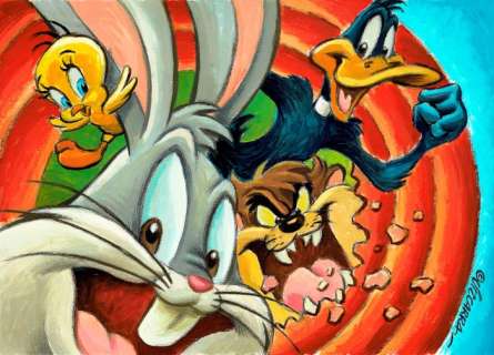 Joan Vizcarra - Looney Tunes: Bugs Bunny, Taz, Daffy Duck and Tweety - Original Painting - Gouache | Catawiki