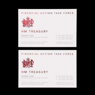 James Bond: Casino Royale (2006) - Lot 864 - Vesper Lynd‘s (Eva Green) International Liaison Officer HM Treasury Business Cards